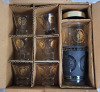 Vintage MCM 8pc. E-Z Serve Cocktail Set - Cocktail Shaker & 6 Low Ball Glasses w/Gold Liberty Head $20 Coin Detail . Includes Original Box . - 7