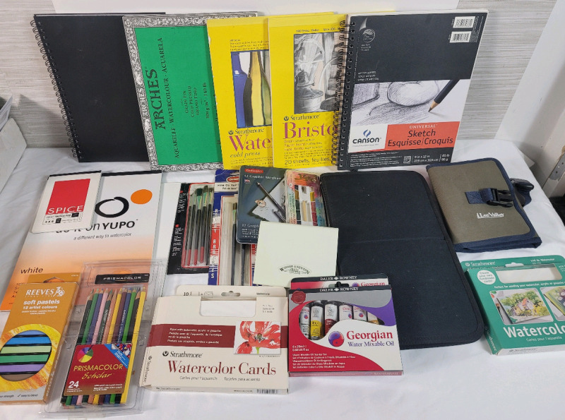 Large Lot Watercolor Art Supplies & Watercolor Sheet Books plus Various Painting and Sketch Supplies