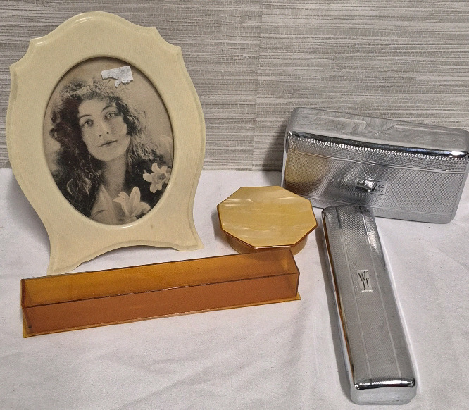 Vintage Women's Toiletry Containers & French Ivory Picture Frame 6.5" Tall