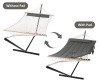 New - SUNCREAT Double Outdoor Hammock with Stand, Two Person Cotton Rope Hammock with Polyester Pad, Dark Gray . See photos for measurements . Retail $130 - 2
