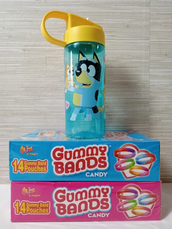 New Gummy Candy Bands (2 boxes) and Water Bottle