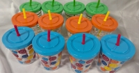 12 New Cups with Lids and Straws. 4.5" Tall 444ml.