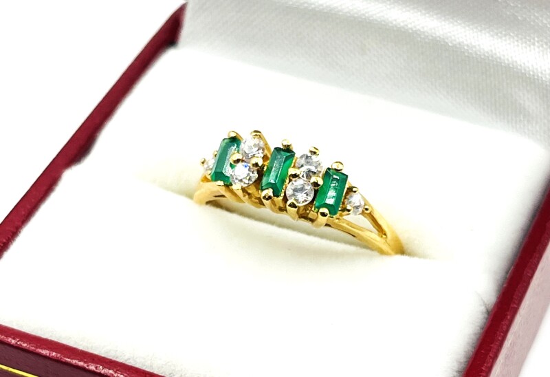 Round CZ (0.30ct) with Rectangular Green CZ (0.30ct) Ring, Size 8.75, W/A $345.00.