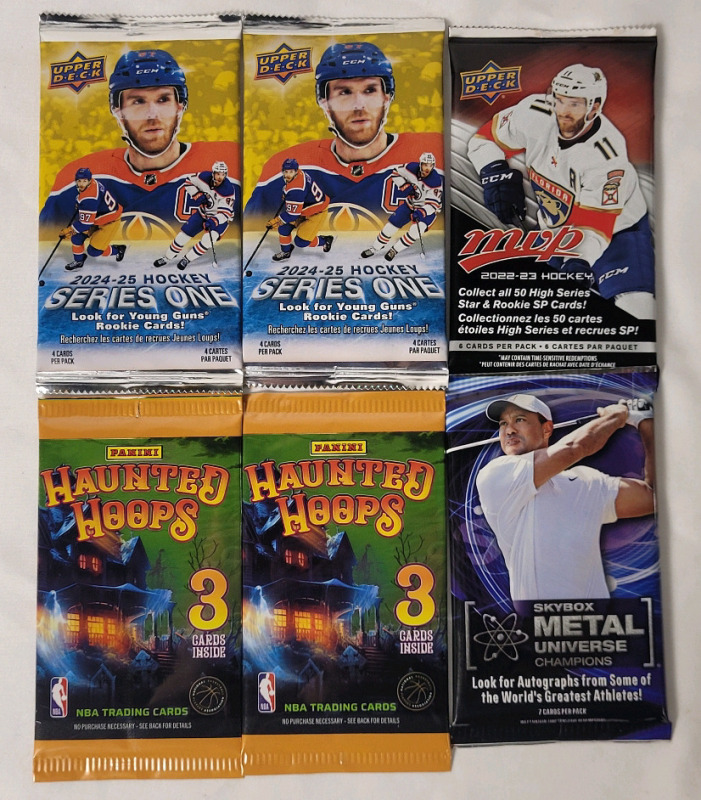 2023-24 - NHL Hockey , NBA Basketball & Multi-Sport Trading Card Sealed Packs . UD , Panini & Skybox . Six (6) Packs