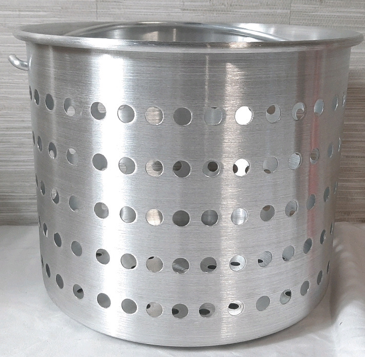 New in Box Aluminum Steamer Basket w/ Handle, 11" Diameter & 9" Tall