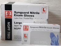 New In Box Basic Large Synguard Nitrile Exam Gloves (10 Packs of 100, 1,000 Gloves Total)