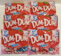 6 new (7.8 oz) bags of DUM-DUMS pinks blues & reds suckers bb 10/02/2027