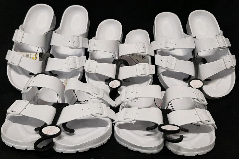 5 New Pairs of Bobbie Brooks Womens White Sandals, 3 L Size Pairs & 2 S Size Pairs