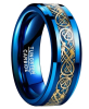 Tungsten Carbide Ring 8mm Wide with Blue and Golden Dragon Pattern Inlay - Sizes 8