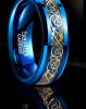 Tungsten Carbide Ring 8mm Wide with Blue and Golden Dragon Pattern Inlay - Sizes 8 - 2