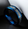 Tungsten Carbide Ring 8mm Wide with Blue and Golden Dragon Pattern Inlay - Sizes 8 - 3