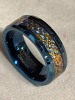 Tungsten Carbide Ring 8mm Wide with Blue and Golden Dragon Pattern Inlay - Sizes 8 - 5