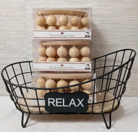 New 3x Wood Massage Rollers & Towel Basket