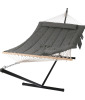 New - SUNCREAT Double Outdoor Hammock with Stand, Two Person Cotton Rope Hammock with Polyester Pad, Dark Gray . See photos for measurements . Retail $130