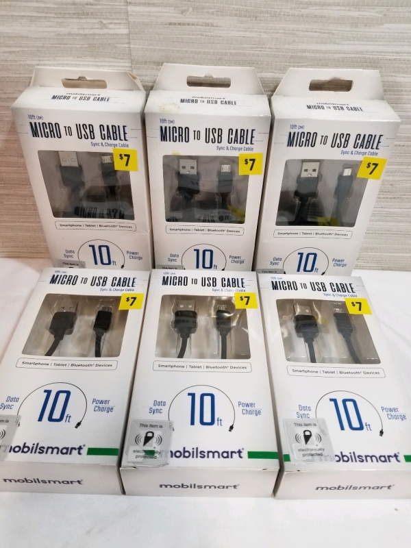 6 new 10' Mobilsmart micro to USB charging cable