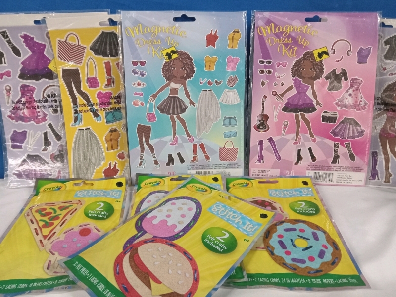 9 New | Kid's Toys Lot | Includes Magnetic Dress Up Kits & Crayola Stitch it Felt Crafts