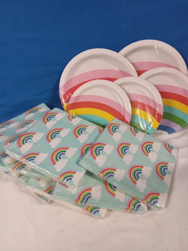 14 New | Paper Party Supplies | 9 Packs of Rainbow Napkins & 5 Packs Of Plates (3 Small 2 Med)