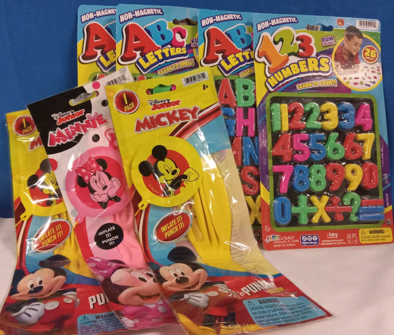 7 New | Kid's Toys | Includes Mickey & Minnie Mouse Punch Balloons & Non-Magnetic Numbers and Letters