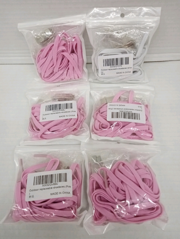 6 New Shoelace Packs - 5 Pink/1 White