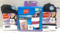 Lot of Hanes Women's Underwear, Including 3 Tagless Cool Dri String Bikinis (XL/8) & 2 Packs of Breathable Cotton Stretch Fabric Bralettes (XL)