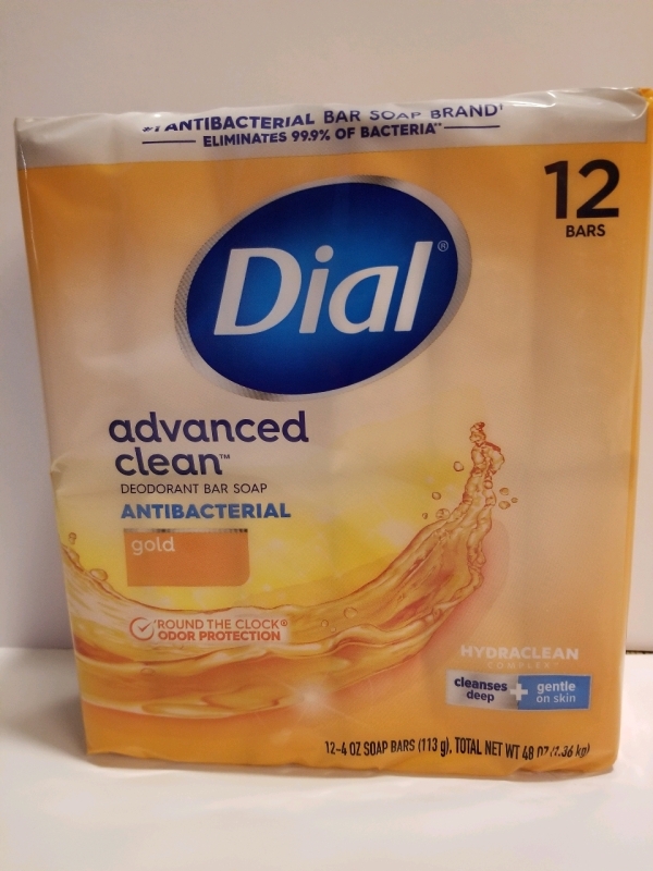 New 12 (4 oz) pack of Dial advanced clean antibacterial GOLD bar soap