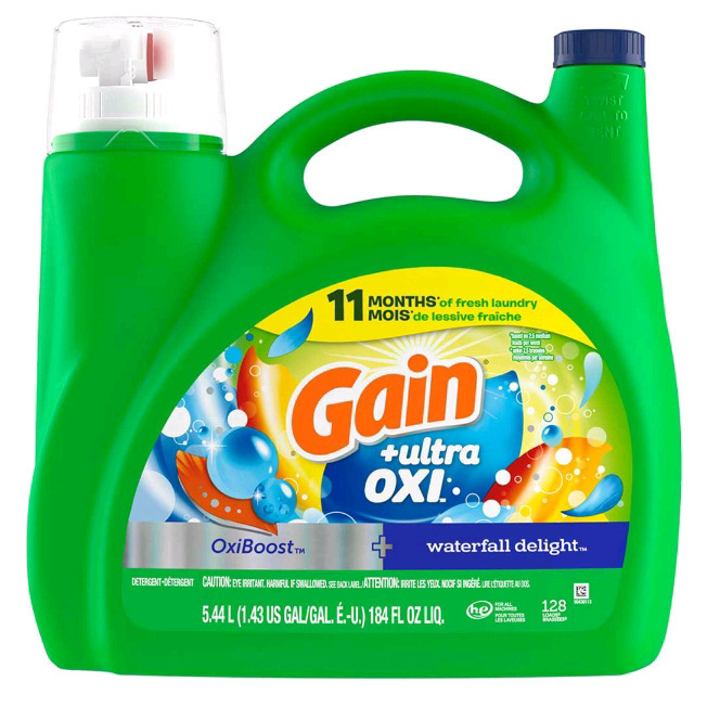 New | Gain + Ultra OXI | 11 Months of Fresh Laundry 128 Loads | Oxi Boost + Waterfall Delight 5.44L