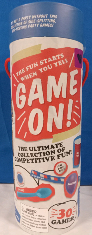 New | GAME ON 30 Game Party Pack | Includes Balloon Blow out, Ping Pong Puddle, Spoon Slap & Many More | Box Measures 14" x 5"