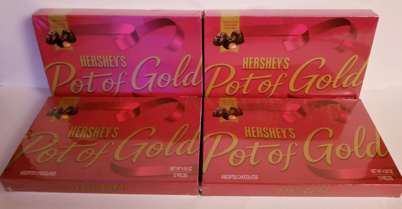 4 new 4.3 oz Hershey's POT OF GOLD chocolates bb 05/05/2026