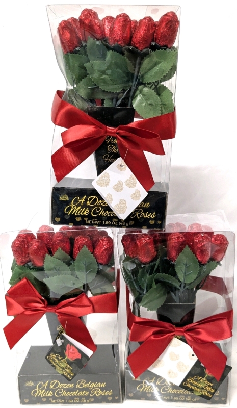 3 New "Dozen Belgian Milk Chocolate Roses" - 48g ea | BB 12/06/2026