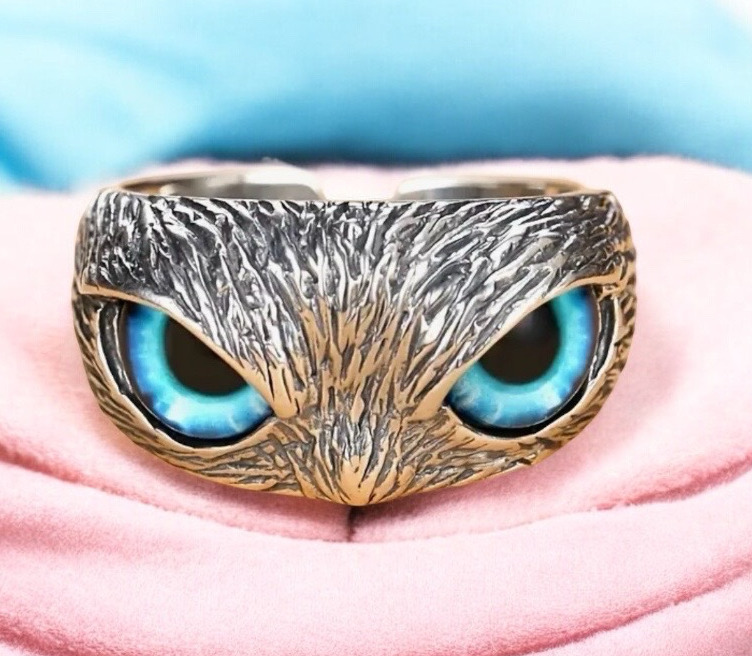 Bid Blue Eyes Owl Ring Adjustable Open Back Woot