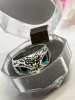 Bid Blue Eyes Owl Ring Adjustable Open Back Woot - 5