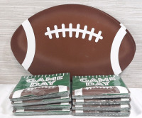 Lot of Football Themed Items, Including 10 Plastic Football Shaped Mats (17" Long, 11" Wide) & 8 Packs of "Game Day" Napkins (16 in Each Pack, 128pcs in Total)