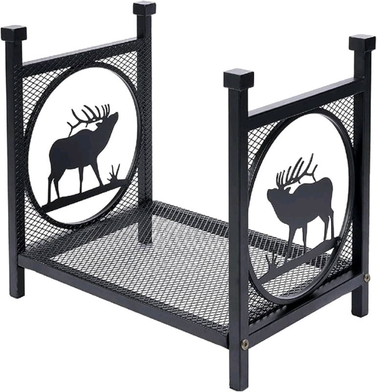 New in Box Small Fire Wood Racks Elk Design, Wrought Iron Log Bin Holder with Bottom Metal Mesh, Wood Stacker for Family/Backyard/Porch