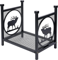 New in Box Small Fire Wood Racks Elk Design, Wrought Iron Log Bin Holder with Bottom Metal Mesh, Wood Stacker for Family/Backyard/Porch