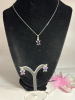 Chic 3 Piece Turtle Set Pink Blue Gradient Mystic Glass Accent Shades Includes Necklace & Earrings - 2