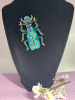 Statement Cyan Enamel Scarab Beetle Brooch with Sparkling Rhinestones Approximately 1.5 x 2.75 Inch - 2