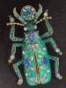 Statement Cyan Enamel Scarab Beetle Brooch with Sparkling Rhinestones Approximately 1.5 x 2.75 Inch - 3
