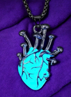 Glowing Human Heart Pendant Necklace Stainless Steel Chain Included New UV 4 Inch Light Approximately 1.70 Inch Pendant 22 Inch Chain Show Your Heart