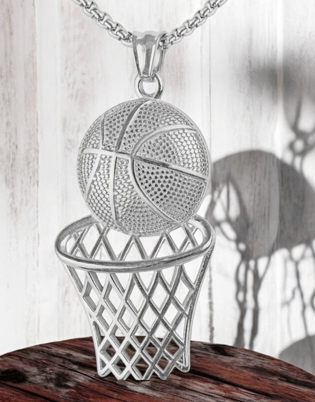 Shooting Ball Basket Titanium Steel Necklace Pendant Approximately 2 Inch Chain 22 Inch