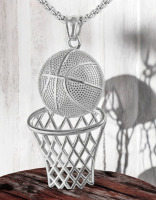 Shooting Ball Basket Titanium Steel Necklace Pendant Approximately 2 Inch Chain 22 Inch
