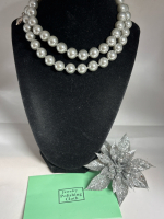 Sublime CAROLEE Necklace Signed Design luminous Silver faux pearl 2 Strands Vintage Look Art Deco Retro 1980 1990