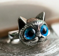 Stylish Big Eyes Cat Adjustable Ring Detailed Scroll Work