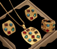 Elegant Vintage-Inspired with Rhinestone Set Includes Square Pendant Necklace / Stud Earrings / Ring