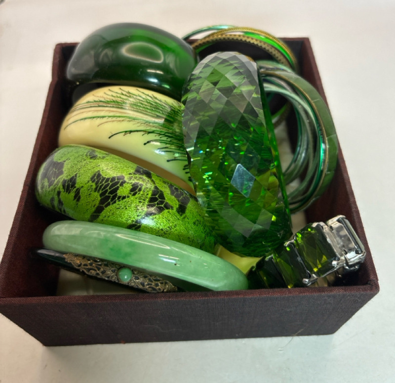 Green Bangles Various Styles and Shades Vintage Filigree to Modern