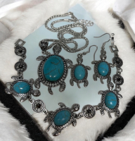 Turquoise Style Turtle Jewelry Set | Set Of 4 | Necklace/ Bracelet / Earrings