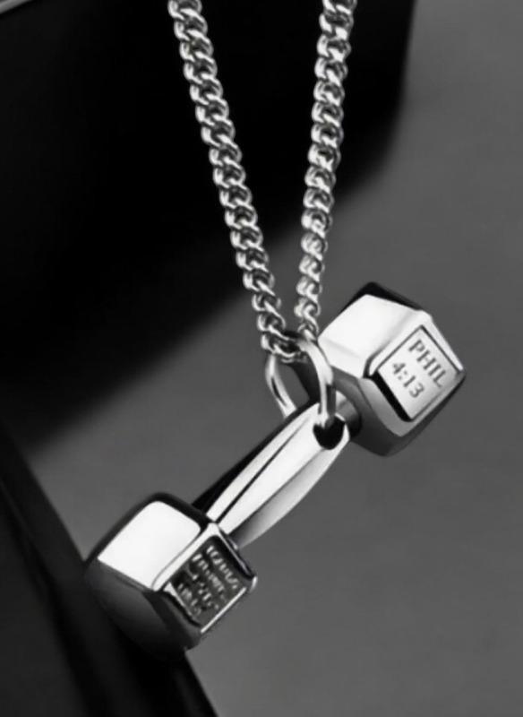Stainless Steel Dumbbell & Barbell Pendant Necklace Minimalist Fitness-Inspired Approximately 1.2 Inch Chain 22 Inch