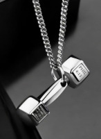 Stainless Steel Dumbbell & Barbell Pendant Necklace Minimalist Fitness-Inspired Approximately 1.2 Inch Chain 22 Inch