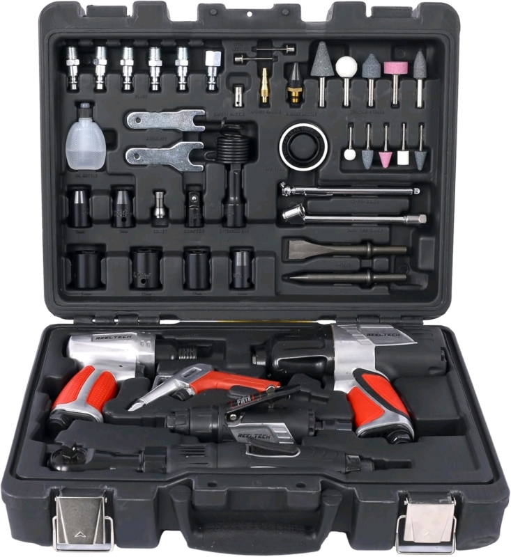 New Uneeruiqy 44 Piece Professional Air Tool Accessory Kit, Impact Wrench, Air Ratchet, Die Grinder, Blow Gun, Air Hammer, Dual Air Chuck, Tire Gauge, and Accessories.