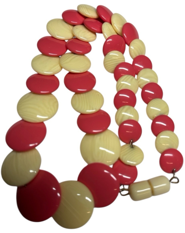 Vintage Celluloid Art Deco Style Vibrant Orange and Cream Graduated Discs 16 Inch Circa 1940-1960&rsquo;s