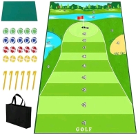 New - Golf Chipping Game with Golf Mats Practice . Pack Include 1 Large Mat , 1 Chipping Mat & 20 Sticky Balls . Golf Games for Outdoor Indoor Home and Backyard . Game mat measures 5ft&times;6ft